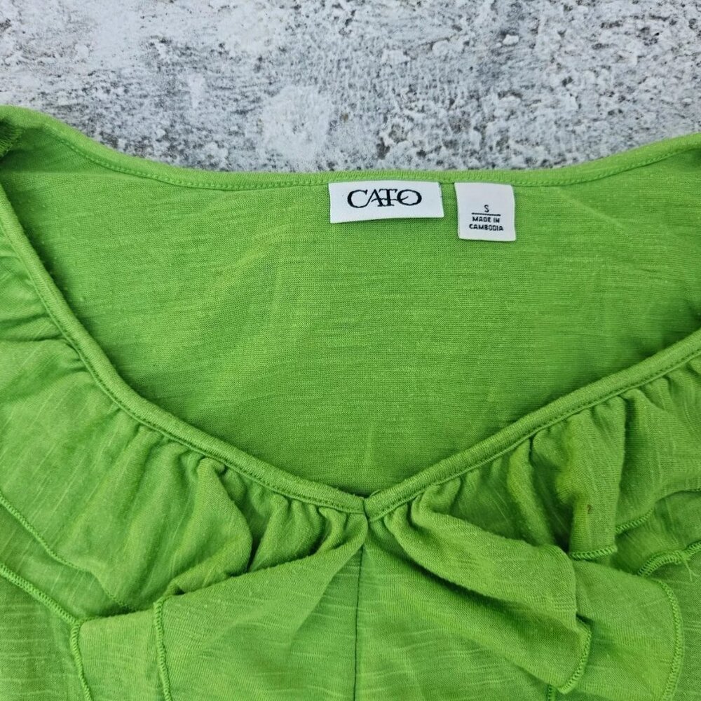 CATO Women Top Blouse Green V Neck Ruffle Shirt Size S - Picture 4 of 8